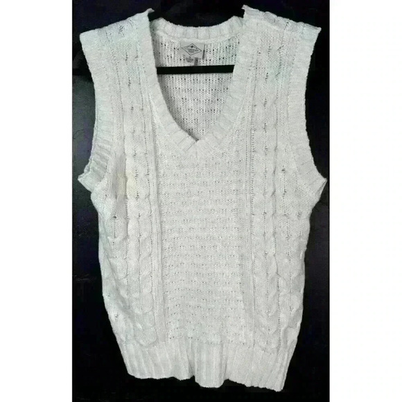 St Johns Bay Vest Sz Medium Cream Cable Knit V-Neck Womens - Picture 1 of 4